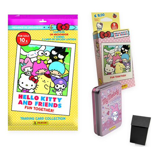 Pack Panini Hello Kitty and Friends Fun Together: Megapack con archivador, blíster de 8 sobres, Pocket Tin metálica y deck box rígida negra