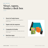 Infografía: qué incluye el pack Virus! con tapete mini, fundas y deck box