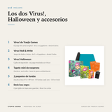 Infografía: qué incluye el pack Virus! con Roll & Write, Halloween, tapete, fundas y deck box