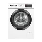 Lavadora Bosch WUU28T68ES blanca de carga frontal, 9 kg y 1400 rpm, puerta negra, vista frontal