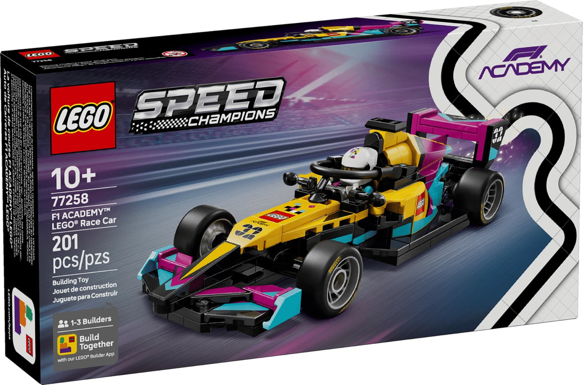 Caja LEGO Speed Champions Coche de Carreras F1 ACADEMY 77258 con el modelo
