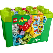 Vista frontal de la caja verde LEGO Duplo 10914 con bloques y figuras.