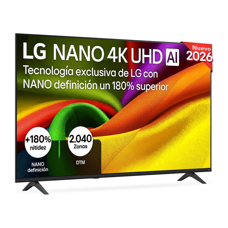 Televisor LG 65 pulgadas 65NU8E0B3LA NANO 4K UHD AI, vista frontal con peana