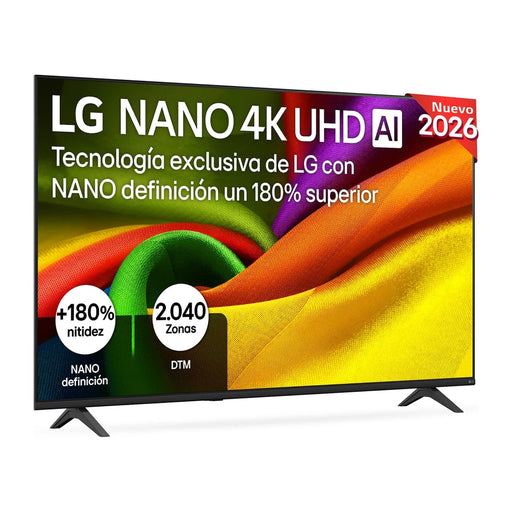 Televisor LG 65 pulgadas 65NU8E0B3LA NANO 4K UHD AI, vista frontal con peana