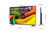 Medidas del LG 55NU8E0B3LA: 122,8 cm de ancho, 71,5 cm de alto sin peana, 80,5 cm con peana y 7,08 cm de fondo