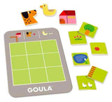 Goula Logic Farm: base de juego de la granja con las 9 piezas de madera y las cartas desafío