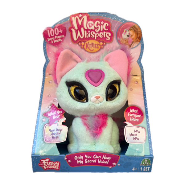 Magic Whispers Skye en su caja actual Magic Whispers Kitties, gatito azul con orejas rosas y corazón rosa