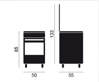 Medidas de la cocina Vitrokitchen CB5535: 50 cm de ancho, 55 de fondo y 85 de alto
