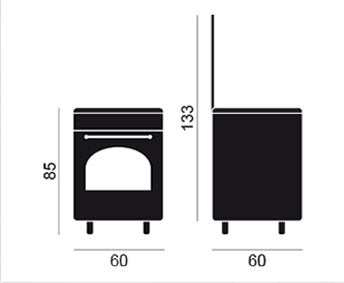 Medidas de la cocina rústica Vitrokitchen RU6060: 60 cm de ancho, 60 de fondo y 85 de alto