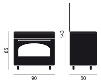 Medidas de la cocina rústica Vitrokitchen RU9060: 90 cm de ancho, 60 de fondo y 85 de alto