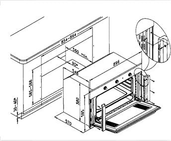 Plano de encastre del horno de gas Vitrokitchen HG902I: hueco de 854-864 x 585-598 mm