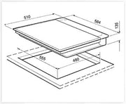 Medidas de la vitrocerámica a gas Vitrokitchen: 584 x 510 mm y hueco de encastre de 555 x 480 mm