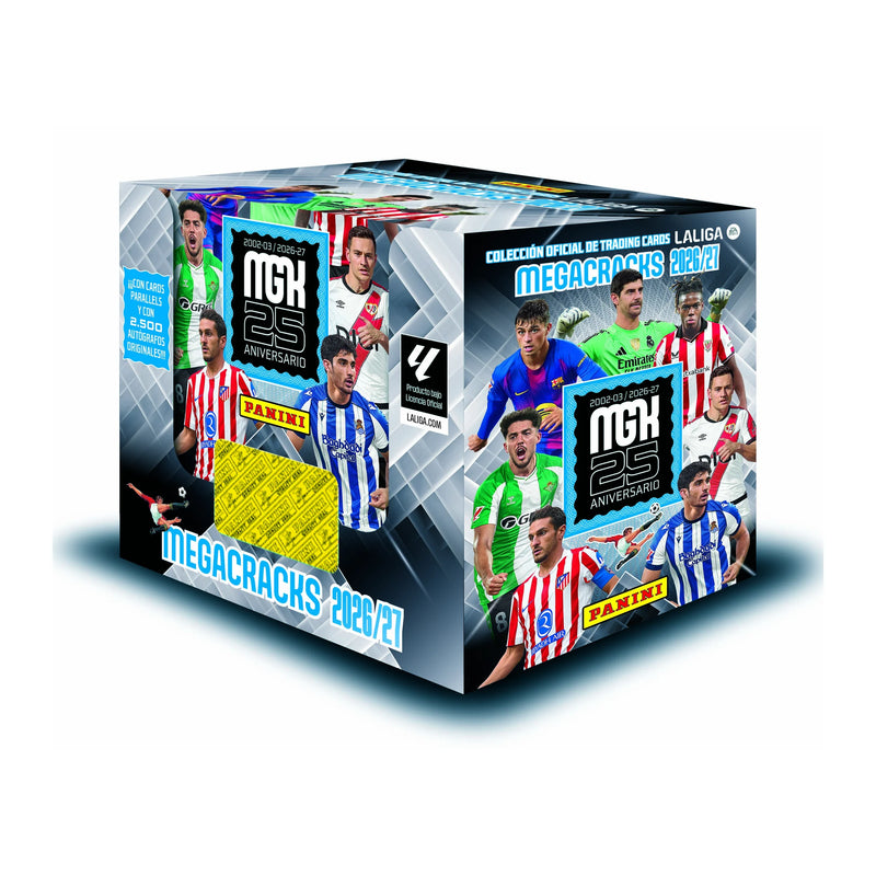 Caja display de 50 sobres Panini MegaCracks 2026/27 con 400 trading cards de LaLiga