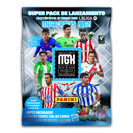 Megapack de lanzamiento Panini MegaCracks 2026/27 con super archivador, 4 sobres y 3 cards de edición limitada