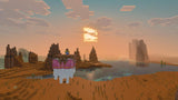 Minecraft en Nintendo Switch 2: atardecer sobre las mesetas de un bioma de desierto rojo con visuales vibrantes