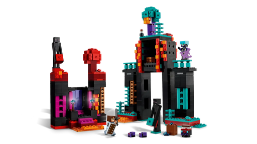 nterior detallado de la torre Enderman con mesa de encantamientos y accesorios