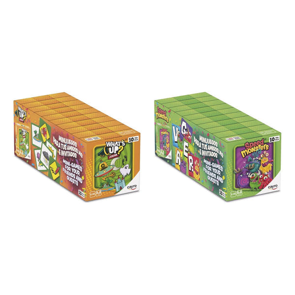 Un expositor de 10 del What's Up? Junior Mini y otro del Speed Monsters Mini de Cayro: 20 juegos en total