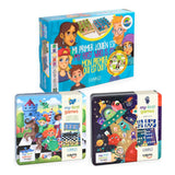 Pack Cayro: caja de Mi Primer ¿Quién es? 849 y latas my first games de ajedrez 169 y Rummiclasic 7044
