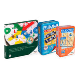 Pack Cayro: caja del Parchís y Oca magnético 445, lata del Rummi Clasic Travel 755 y lata del Sudoku de viaje 110