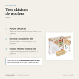 Infografía: qué incluye el pack Cayro de Parchís y Oca 632, Dominó Competición 250 y Master Mind 626