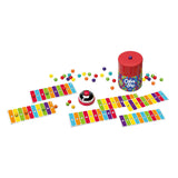 Contenido del Colorline Cayro 332: saca-bolas rojo, campana, bolas de colores y tiras de juego