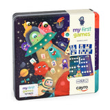Lata my first games de Cayro con Mi Primer Rummiclasic 7044, ilustrada con extraterrestres