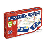 Caja del Rummi Clasic Cayro 744 para 6 jugadores, con fichas numeradas y atriles azules