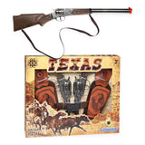 Pack Gonher: Rifle Cowboy 98/0 plateado con correa y caja del Set Texas 234/0 con dos revólveres y cartucheras