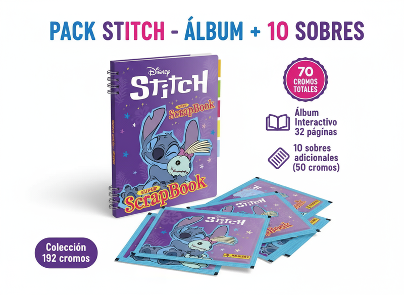 Pack Stitch Álbum + 10 Sobres con infografía