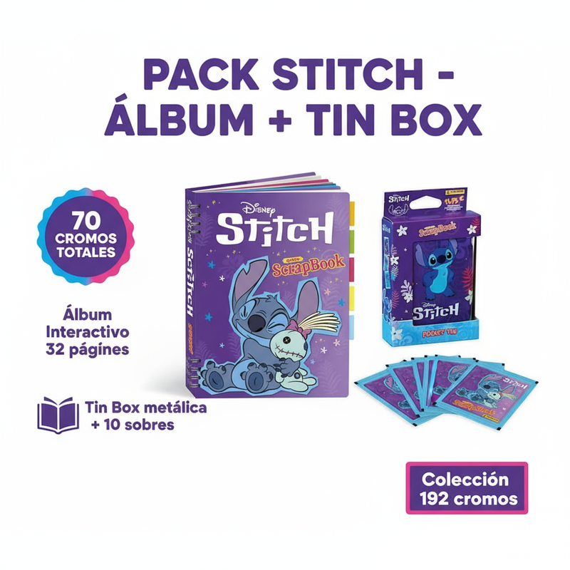 Pack Stitch Álbum + Tin Box con infografía