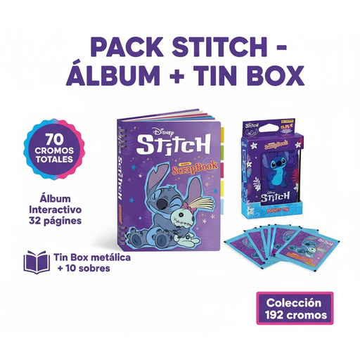 Pack Stitch Álbum + Tin Box con infografía