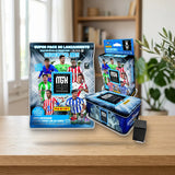 Pack Tin Box + Megapack + 6 Sobres Panini MegaCracks 2026/27 + Deck Box sobre una mesa de madera
