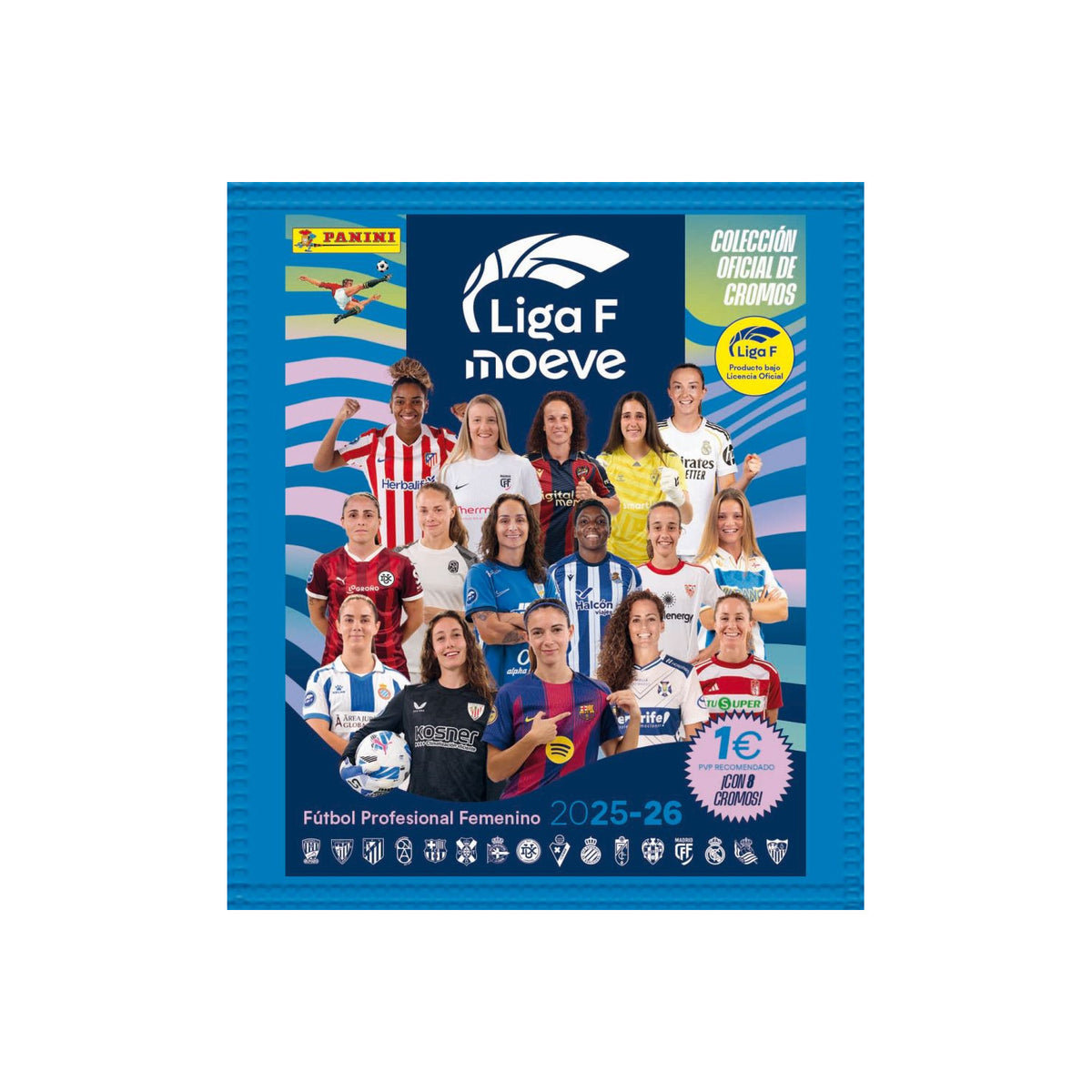 Panini Liga F Moeve 2025/26 - sobre oficial con 8 cromos adhesivos del fútbol femenino - vista principal