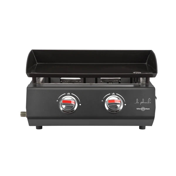 Plancha de asar a gas Vitrokitchen PG230NB de 2 quemadores, vista frontal