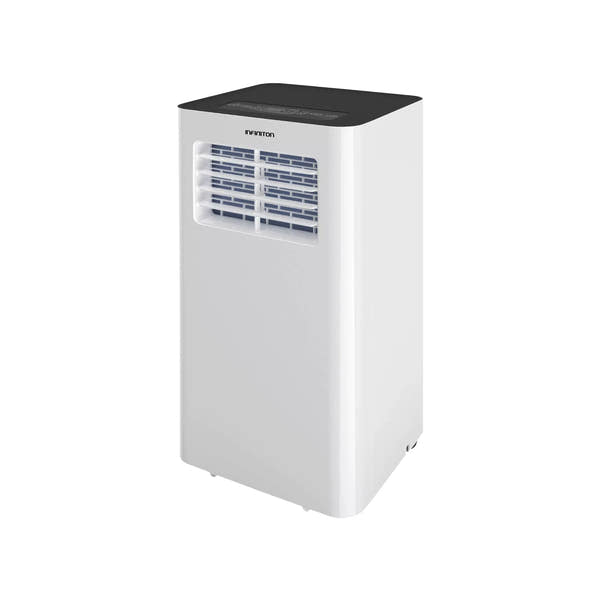 Aire acondicionado portátil Infiniton PACSF25A 10000 BTU blanco, vista frontal con rejilla de salida y panel superior