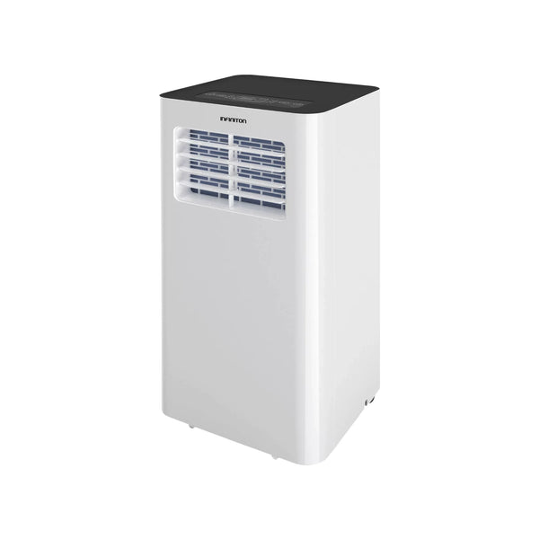 Aire acondicionado portátil Infiniton PACSF25A 10000 BTU blanco, vista frontal con rejilla de salida y panel superior