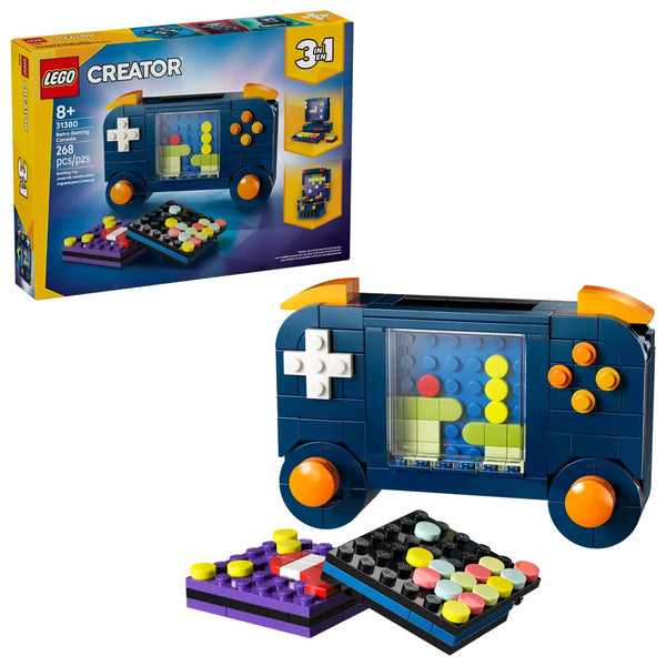 Caja trasera LEGO Creator Consola Videojuegos Retro mostrando los 3 modelos