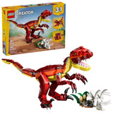 Caja trasera LEGO Creator Feroz Dinosaurio mostrando los 3 modelos