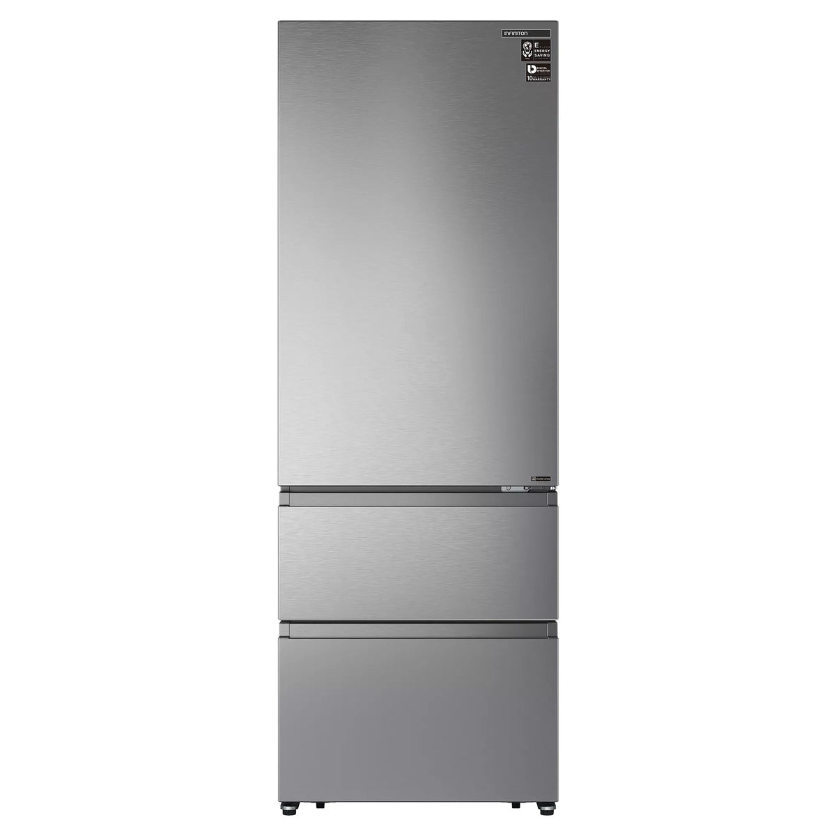 Frigorífico combi francés Infiniton FRD-456WT20XEN de 493 litros con acabado inoxidable, puertas french door, panel de control táctil LCD y sistema Total No Frost, ideal para cocinas modernas con su diseño de 70cm de ancho
