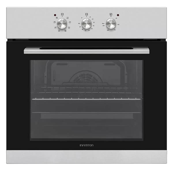 Horno Infiniton B698 multifunción con turbo en acero inoxidable de 60cm, con panel de control frontal, puerta de cristal y acabado profesional para cocinas modernas
