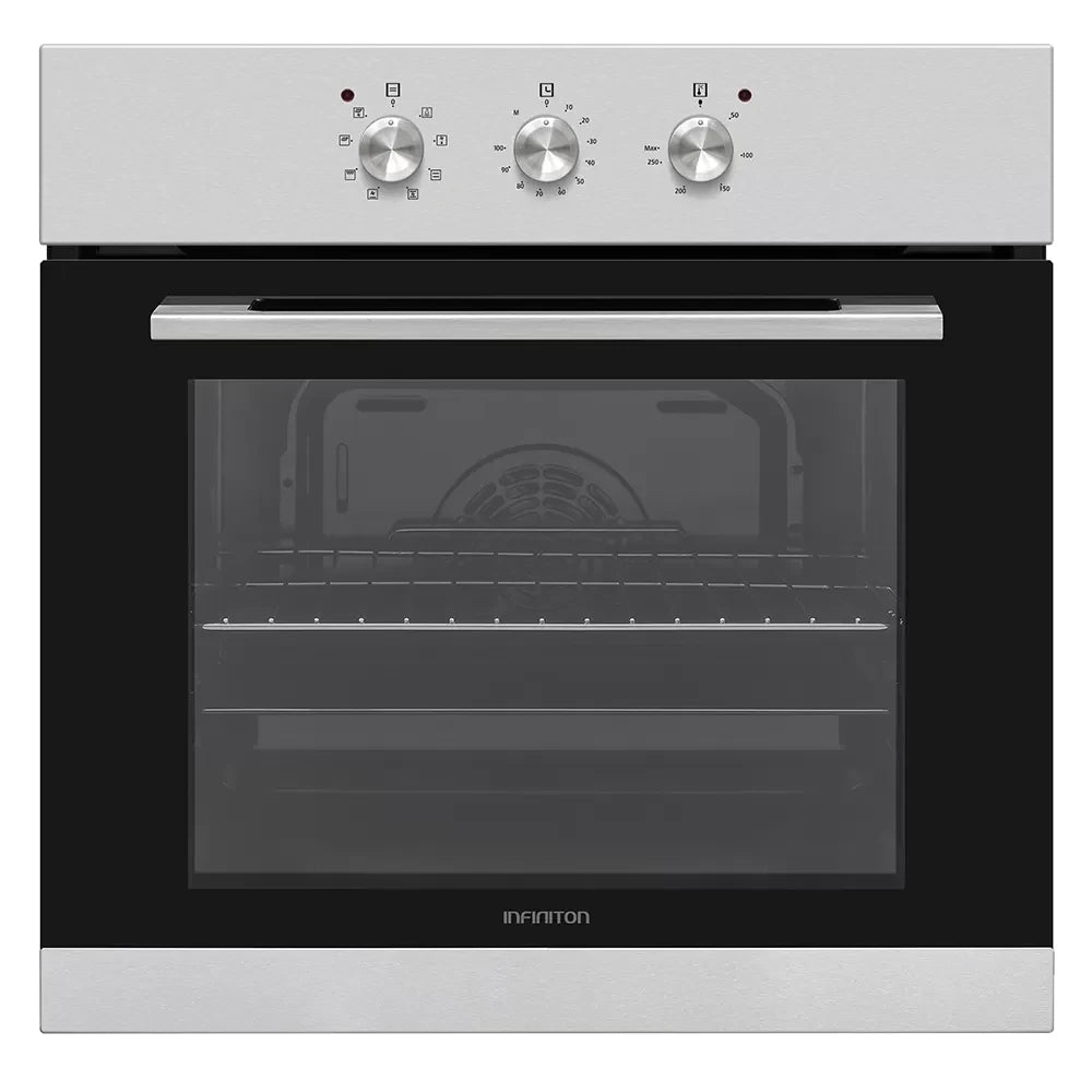 Horno Infiniton B698 multifunción con turbo en acero inoxidable de 60cm, con panel de control frontal, puerta de cristal y acabado profesional para cocinas modernas
