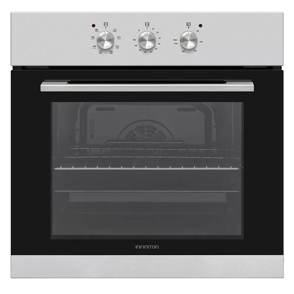 Horno Infiniton B698 multifunción con turbo en acero inoxidable de 60cm, con panel de control frontal, puerta de cristal y acabado profesional para cocinas modernas
