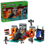 Caja trasera LEGO Minecraft La Batalla del Nether mostrando escenarios ref. 21590