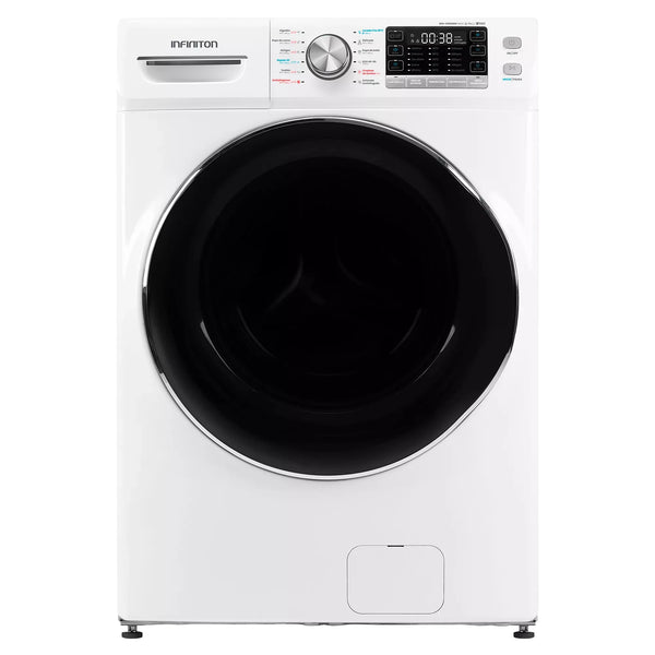 Lavadora Infiniton WM-H180DBM de 18kg con carga frontal, acabado blanco, panel de control Full Touch y tecnología INVERTER para lavado eficiente
