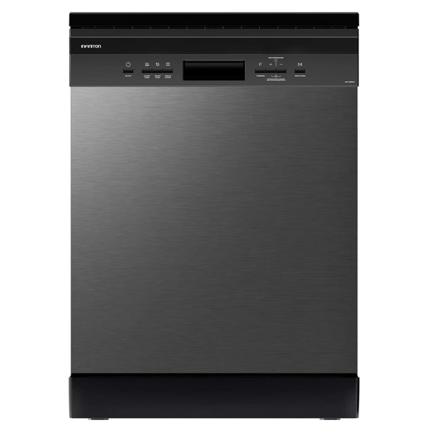 Lavavajillas Infiniton DIW-6218DD3 de 60cm con acabado Dark Inox elegante, capacidad para 14 servicios, panel de control LED y puerta de acero inoxidable oscuro
