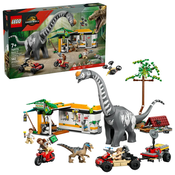 LEGO 76973 Misión de Seguimiento Raptor y Titanosaurus - Componentes del set Jurassic World
