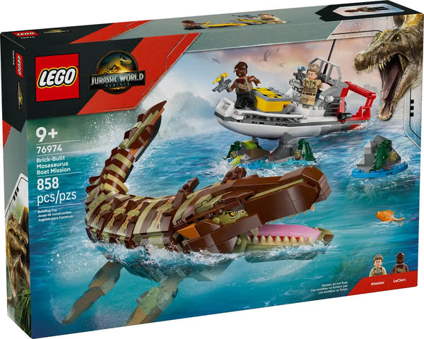 LEGO 76974 Misión Naval Mosasaurus Construible - Set completo Jurassic World 858 piezas

