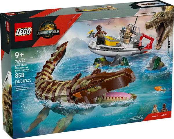 LEGO 76974 Misión Naval Mosasaurus Construible - Set completo Jurassic World 858 piezas
