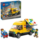 Set completo camión LEGO amarillo con logo rojo y cajas miniatura
