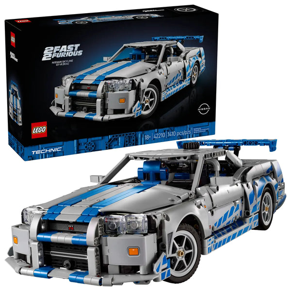 Modelo LEGO Technic Nissan Skyline GT-R 42210 montado con puertas abiertas